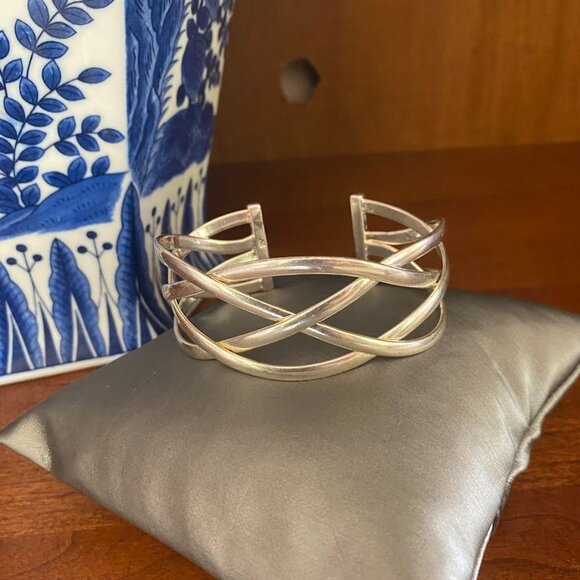 Vintage 925 Sterling Silver Wide Woven Celtic Knot Cuff Bracelet - Picture 3 of 8